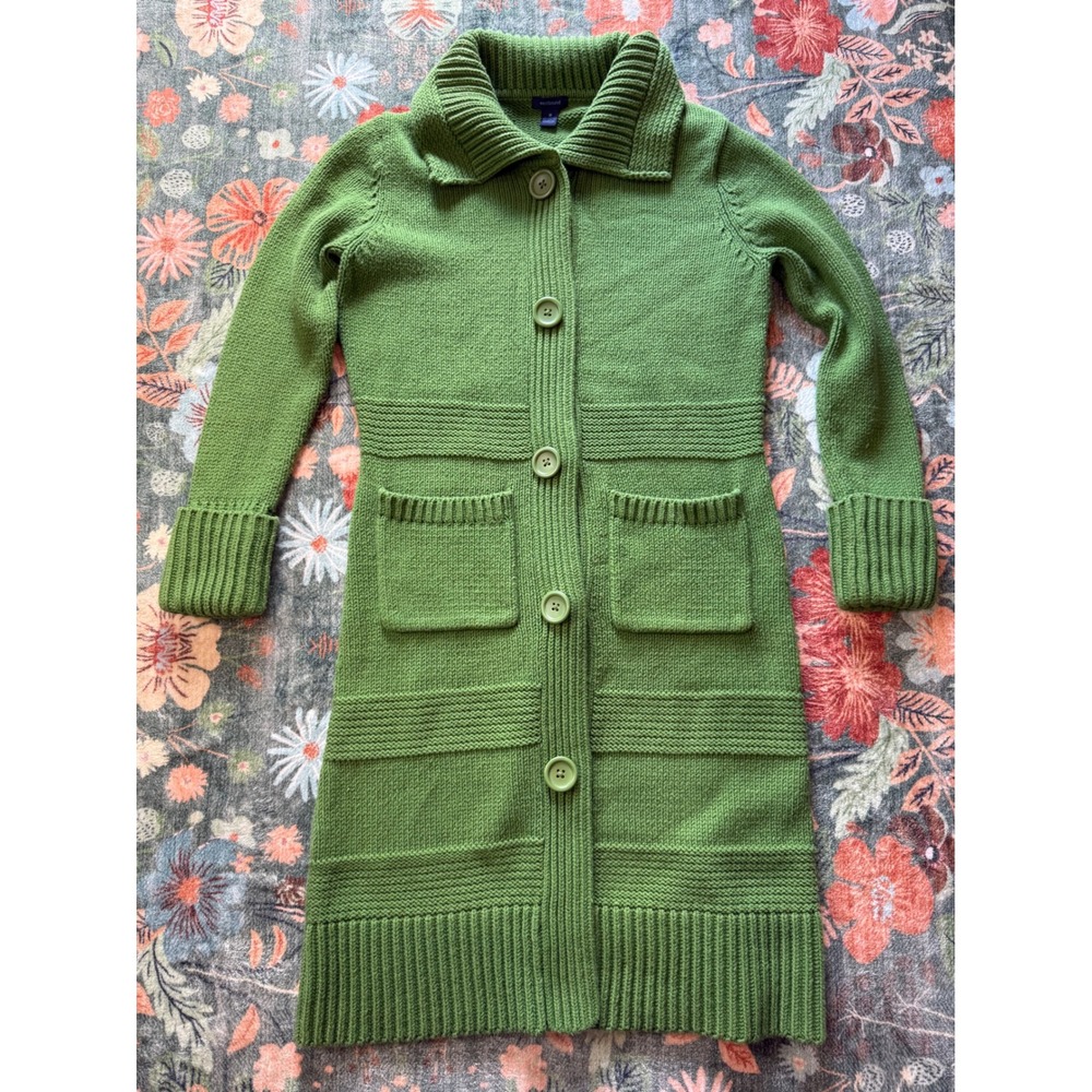 Westbound Womens Green Longline Cardigan Sweater Knit Button Front Pocket Size M